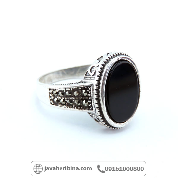 انگشتر عقیق سیاه (اونیکس) نقره مردانه طرح ترک _کد:34844