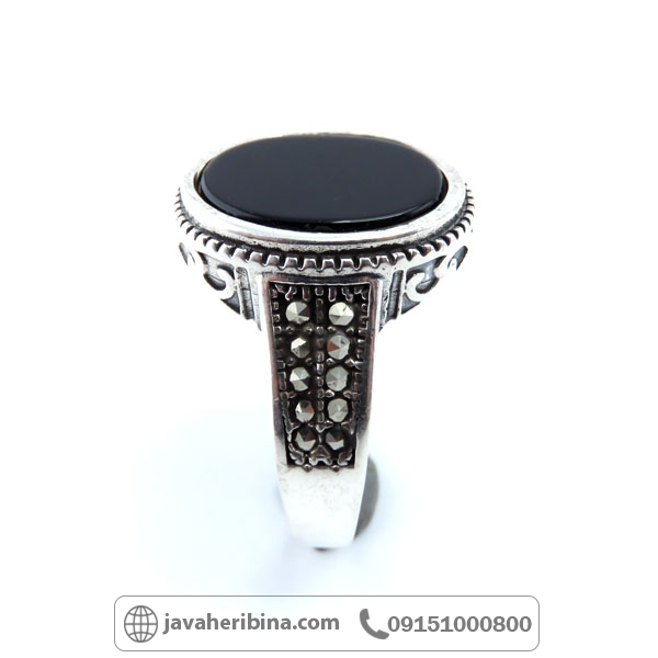 انگشتر عقیق سیاه (اونیکس) نقره مردانه طرح ترک _کد:34844