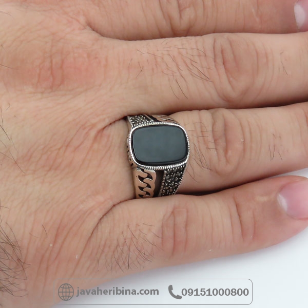 انگشتر عقیق سیاه (اونیکس) نقره مردانه _کد:34845