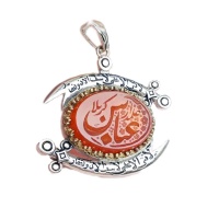 گردنبند عقیق قرمز با حکاکی عباس علمدار با طراحی شمشیر ذوالفقار 