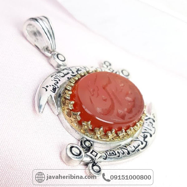 گردنبند عقیق قرمز با حکاکی عباس علمدار با طراحی شمشیر ذوالفقار _کد:34852