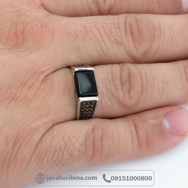انگشتر عقیق سیاه (اونیکس) نقره مردانه میکروستینگ _کد:34860