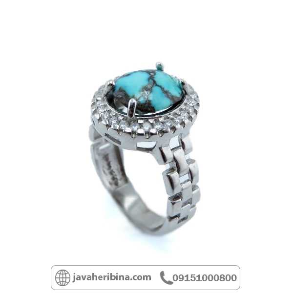 انگشتر فیروزه نیشابوری نقره مردانه طرح رولکسی _کد:34862