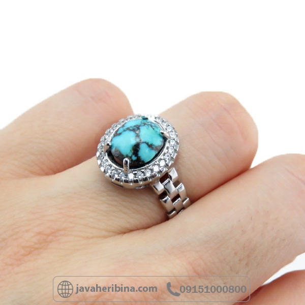 انگشتر فیروزه نیشابوری نقره مردانه طرح رولکسی _کد:34862