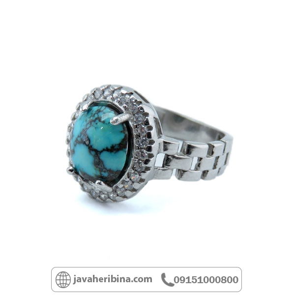انگشتر فیروزه نیشابوری نقره مردانه طرح رولکسی _کد:34862