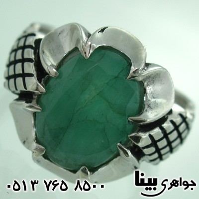انگشتر زمرد درشت طرح اسلیمی مردانه