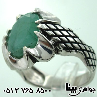 انگشتر زمرد درشت طرح اسلیمی مردانه