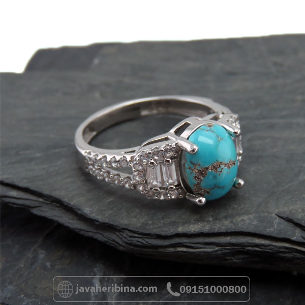 انگشتر فیروزه نقره زنانه خوش رنگ _کد:34876