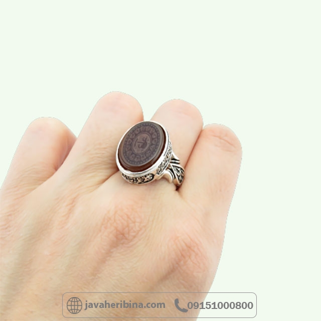 انگشتر عقیق قرمز نقره مردانه با حکاکی عین علی _کد:34899