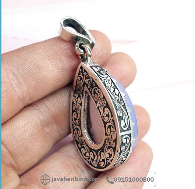 گردنبند عقیق یمنی کبود نقره با تراش خاص فاخر و زیبا _کد:34920