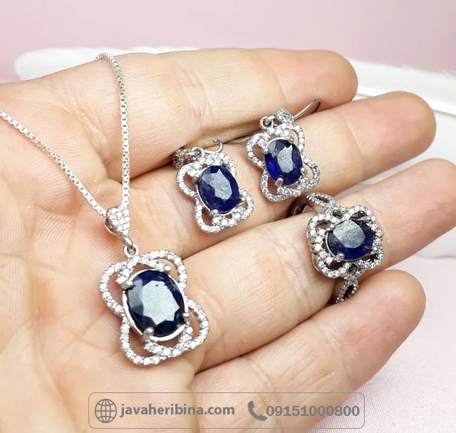 سرویس یاقوت کبود نقره زنانه بسیار زیبا _کد:34923