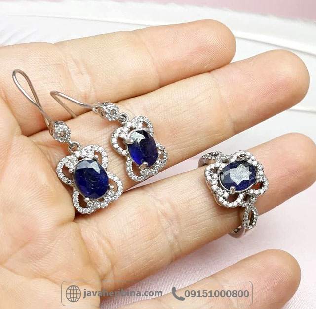 سرویس یاقوت کبود نقره زنانه بسیار زیبا _کد:34923
