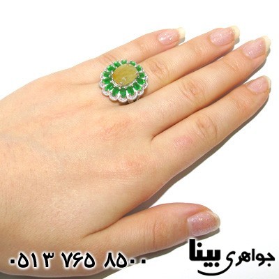 انگشتر یاقوت زرد درشت و جید سبز اشرافی زنانه