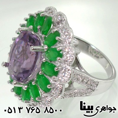 انگشتر آمتیست درشت وجید سبز اشرافی زنانه