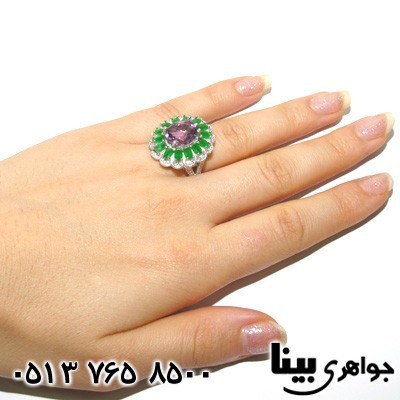انگشتر آمتیست درشت وجید سبز اشرافی زنانه