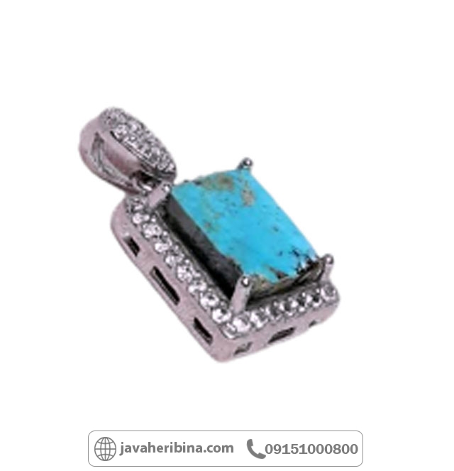 گردنبند فیروزه نیشابوری رودیوم خاص و خوشرنگ _کد:34947