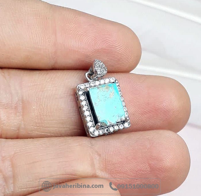 گردنبند فیروزه نیشابوری رودیوم خاص و خوشرنگ _کد:34947