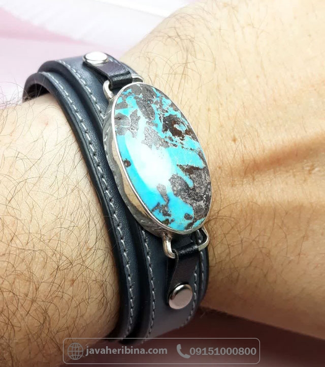 دستبند فیروزه نیشابوری مردانه با چرم طبیعی _کد:34952 دستبند فیروزه نیشابوری مردانه با چرم طبیعی _کد:34952