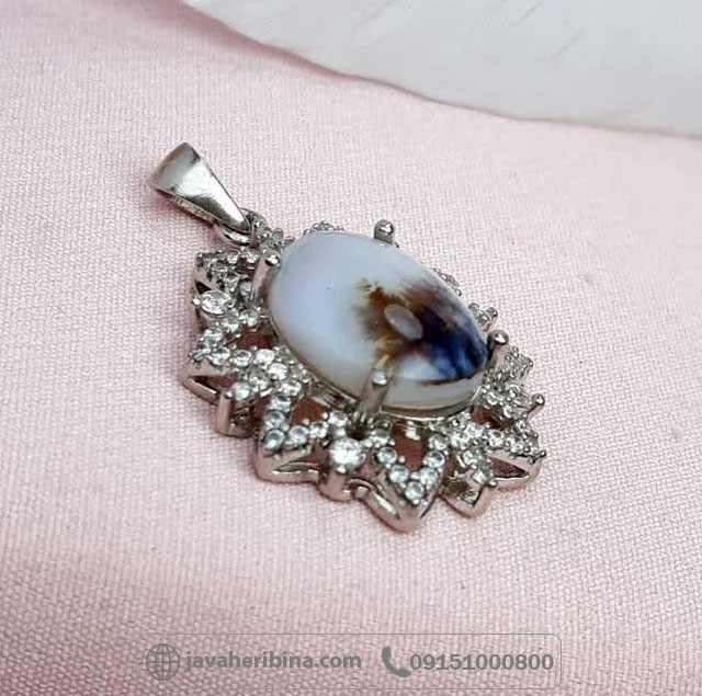 گردنبند عقیق شجری نقره زنانه طرح خورشید _کد:34953 گردنبند عقیق شجری نقره زنانه طرح خورشید _کد:34953