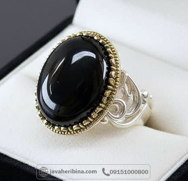 انگشتر عقیق سیاه (اونیکس) نقره مردانه با رکاب یا حسین _کد:34960