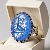 انگشتر عقیق آبی نقره مردانه با حکاکی علی _کد:34965
