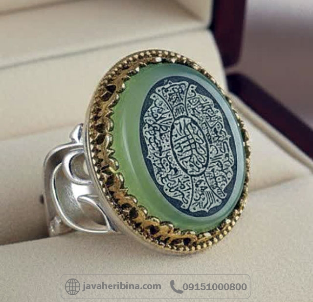 انگشتر عقیق سبز کاهویی خطی با حکاکی _کد:34966