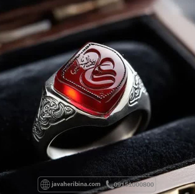 انگشتر عقیق یمنی نقره مردانه با تراش نقطه و حکاکی علی علیه السلام _کد:34969