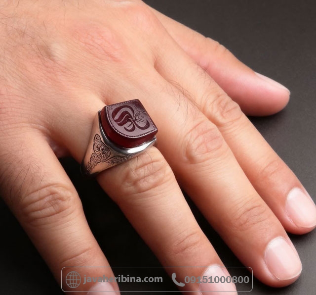 انگشتر عقیق یمنی نقره مردانه با تراش نقطه و حکاکی علی علیه السلام _کد:34969