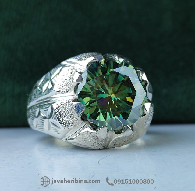 انگشتر الماس موزونایت سبز فاخر دست ساز _کد:34970