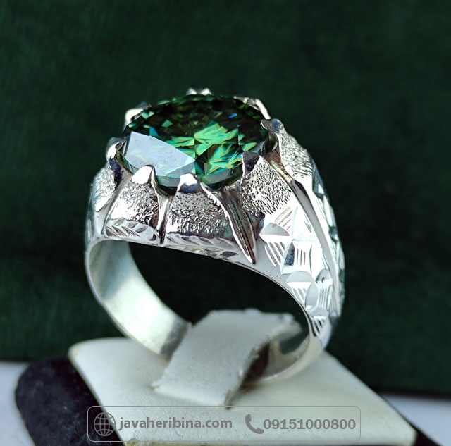 انگشتر الماس موزونایت سبز فاخر دست ساز _کد:34970