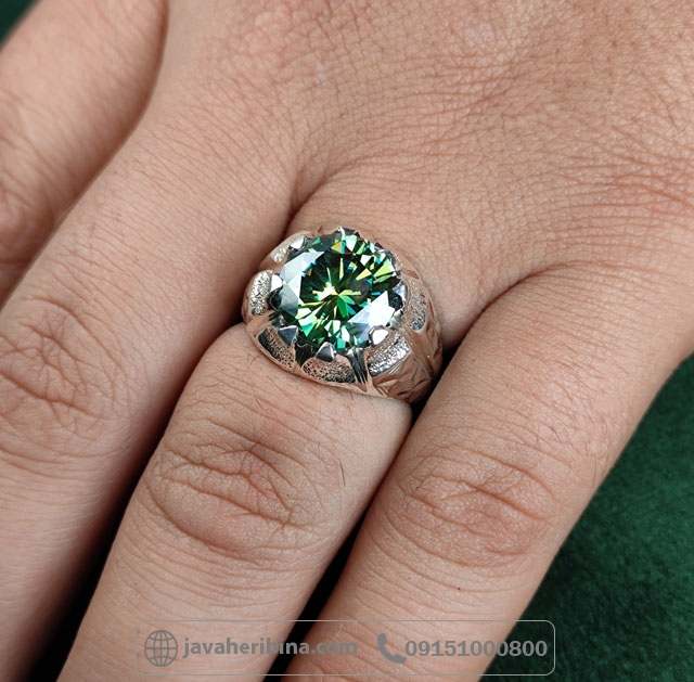 انگشتر الماس موزونایت سبز فاخر دست ساز _کد:34970