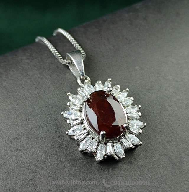 گردنبند یاقوت گارنت نقره زنانه بدون زنجیر _کد:34982