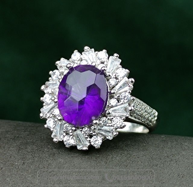 انگشتر آمتیست نقره زنانه لیزرتراش _کد:34983