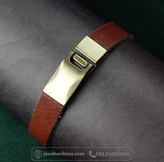 دستبند عقیق یمنی با قاب نقره و چرم طبیعی با قفل آهنربایی _کد:34985