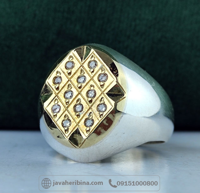 انگشتر الماس نقره مردانه با 12 قطعه برلیان _کد:34986