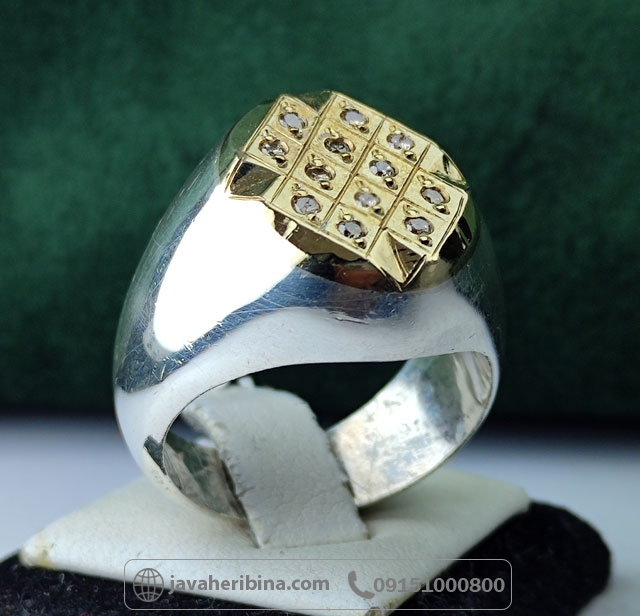 انگشتر الماس نقره مردانه با 12 قطعه برلیان _کد:34986