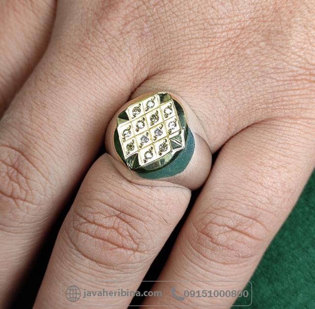 انگشتر الماس نقره مردانه با 12 قطعه برلیان _کد:34986