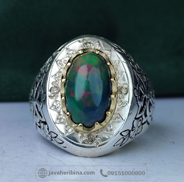 انگشتر اوپال اتیوپی با مخراج 4 قطعه برلیان _کد:34987