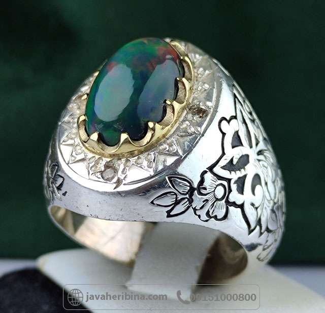 انگشتر اوپال اتیوپی با مخراج 4 قطعه برلیان _کد:34987