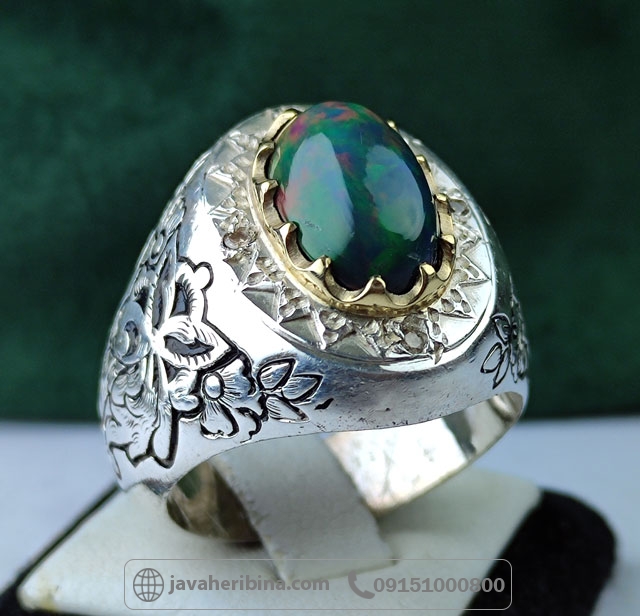 انگشتر اوپال اتیوپی با مخراج 4 قطعه برلیان _کد:34987