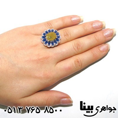 انگشتر یاقوت زرد درشت ویاقوت کبود زنانه