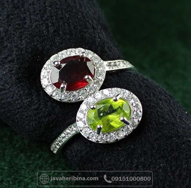 انگشتر چند جواهر زبرجد و یاقوت گارنت زنانه _کد:34990