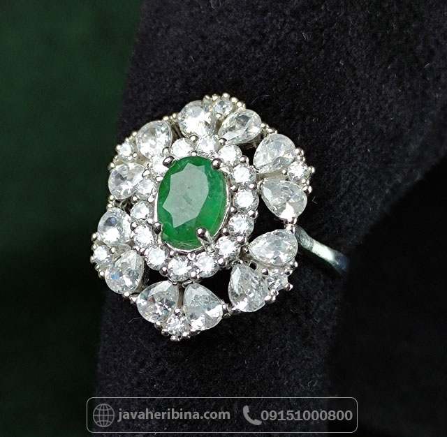 انگشتر زمرد زامبیا رودیوم بسیار خوشرنگ زنانه _کد:34992