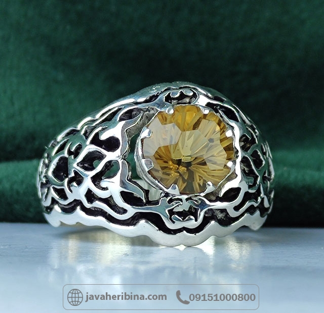 انگشتر سیترین نقره مردانه دست ساز و فاخر _کد:34998