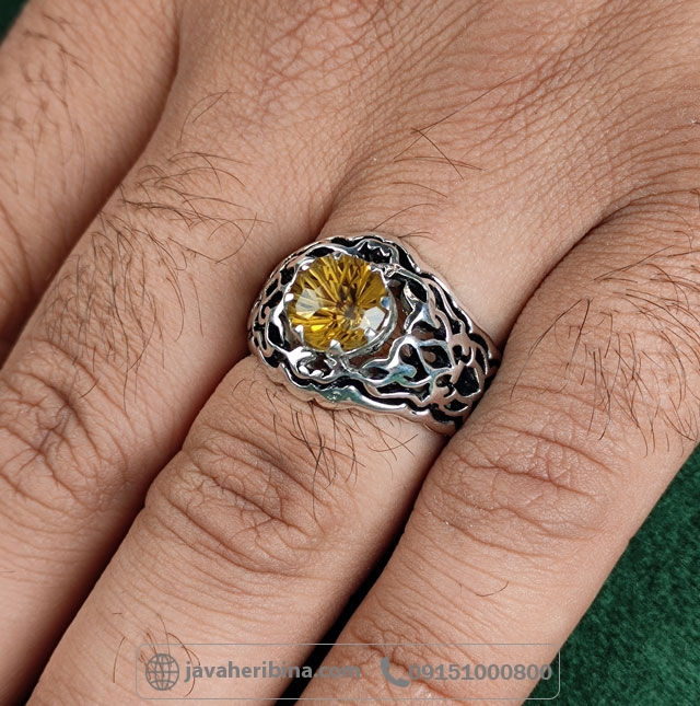 انگشتر سیترین نقره مردانه دست ساز و فاخر _کد:34998