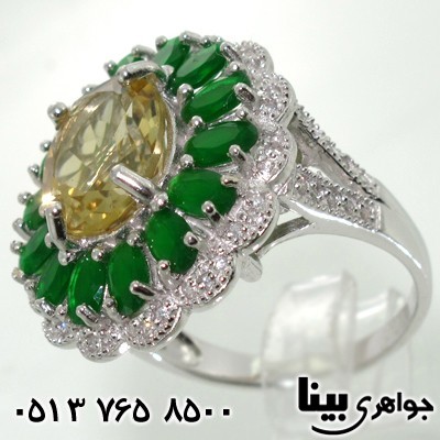 انگشتر سیترین درشت وجید سبز اشرافی زنانه