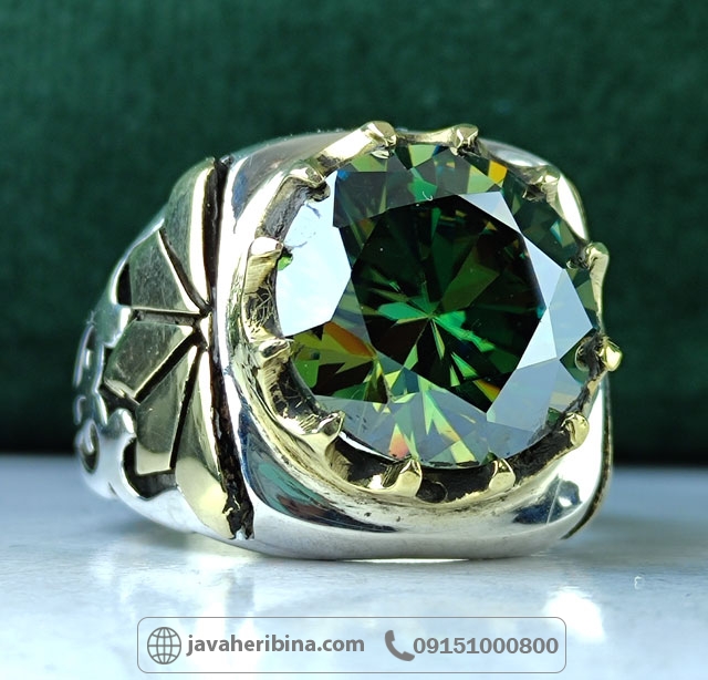 انگشتر الماس موزونایت سبز فاخر دست ساز _کد:35000