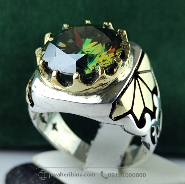 انگشتر الماس موزونایت سبز فاخر دست ساز _کد:35000