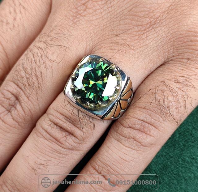 انگشتر الماس موزونایت سبز فاخر دست ساز _کد:35000