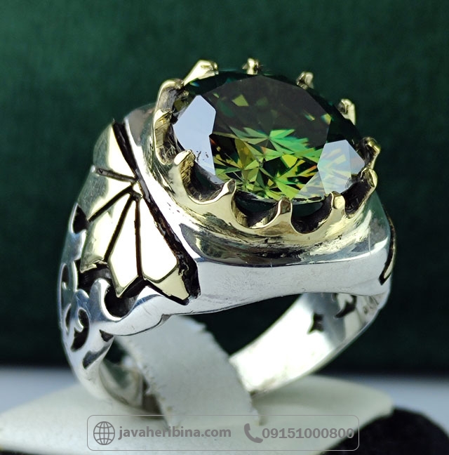انگشتر الماس موزونایت سبز فاخر دست ساز _کد:35000